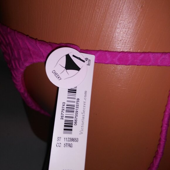 Victoria Secret Swim Bikini Top & Bottom Pink Textured Convertible String Remova - Picture 8 of 16
